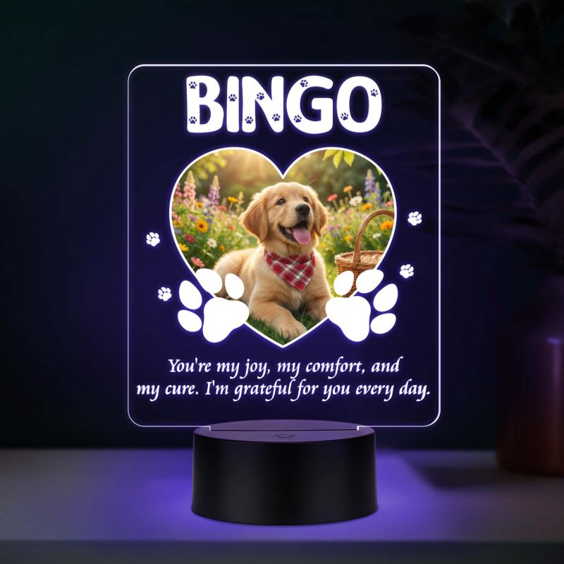 Personalized Dog Photo LED Table Lamp Customized with Dog Picture & Name Gift for Dog Lover Automatic Color Changing Light